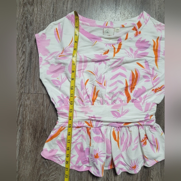 SALE Anthropologie Postmark Tropical Pink White Floral Peplum Cap Sleeve Top XS - Picture 12 of 12
